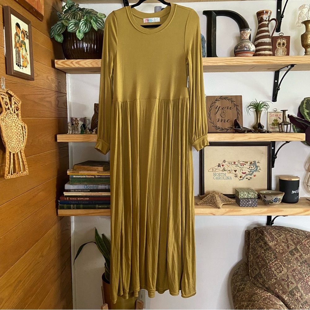 FP Beach yellow long sleeve ribbed maxi dress